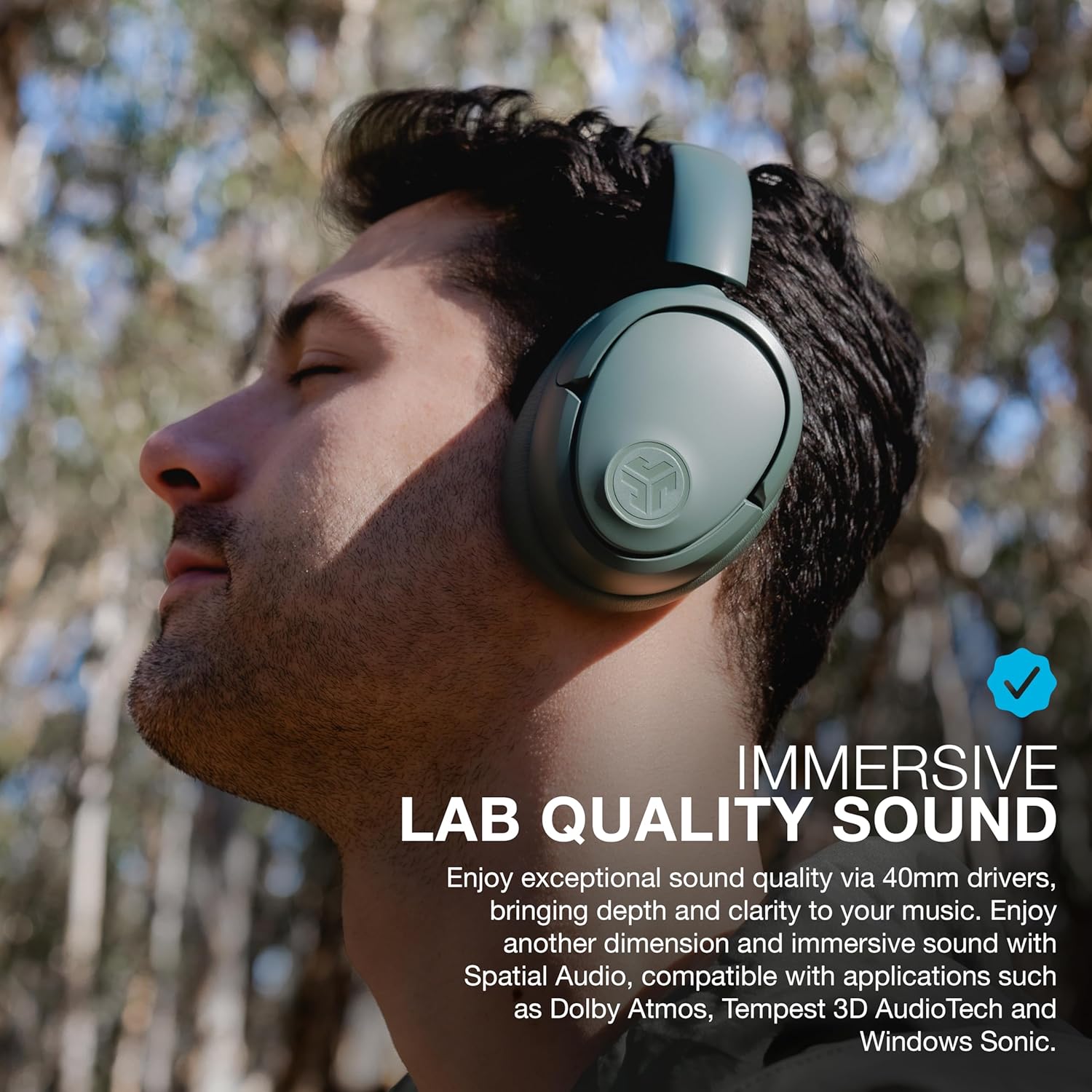 JLab JBuds Lux ANC Wireless Headphones, Sage, Hybrid Active Noise Cancelling, Customizable Sound, Spatial Audio Compatible, Premium Over-Ear Bluetooth Headset - Image 2