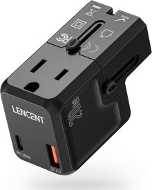 LENCENT International Travel Power Adapter, Mini All-in-One Charger, PD 20W&QC 3.0 Type-C Wall Charger, European Plug Adaptor, Universal Outlet Converter, for US to UK, Japan, EU Europe, Type A/I/G/C