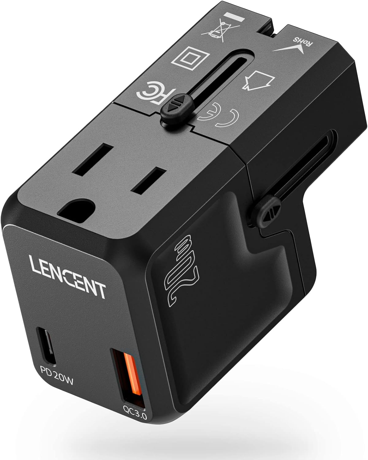 LENCENT International Travel Power Adapter, Mini All-in-One Charger, PD 20W&QC 3.0 Type-C Wall Charger, European Plug Adaptor, Universal Outlet Converter, for US to UK, Japan, EU Europe, Type A/I/G/C