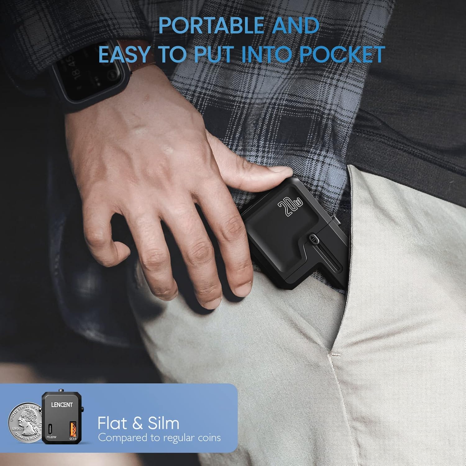 LENCENT International Travel Power Adapter, Mini All-in-One Charger, PD 20W&QC 3.0 Type-C Wall Charger, European Plug Adaptor, Universal Outlet Converter, for US to UK, Japan, EU Europe, Type A/I/G/C - Image 5